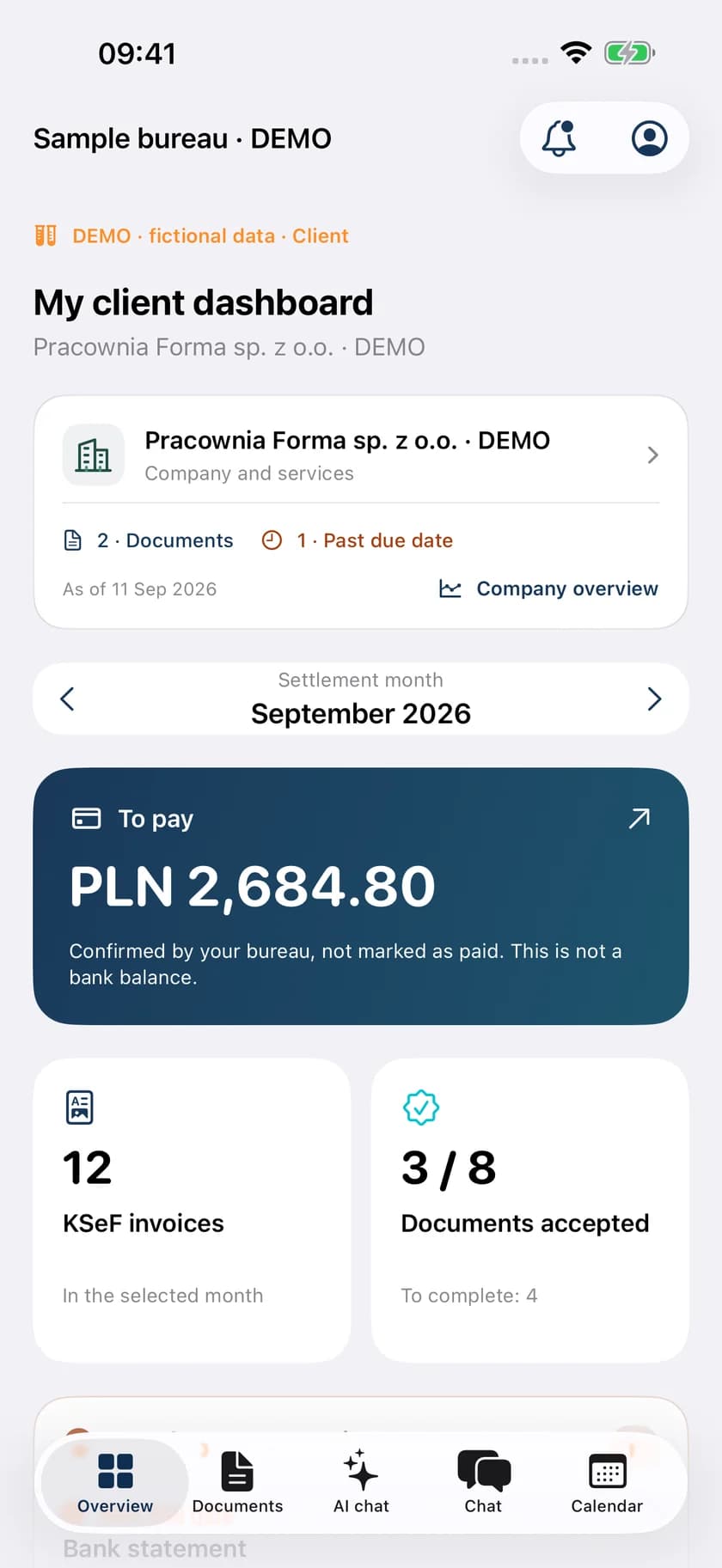 LegPlanerix native client dashboard with demonstration data