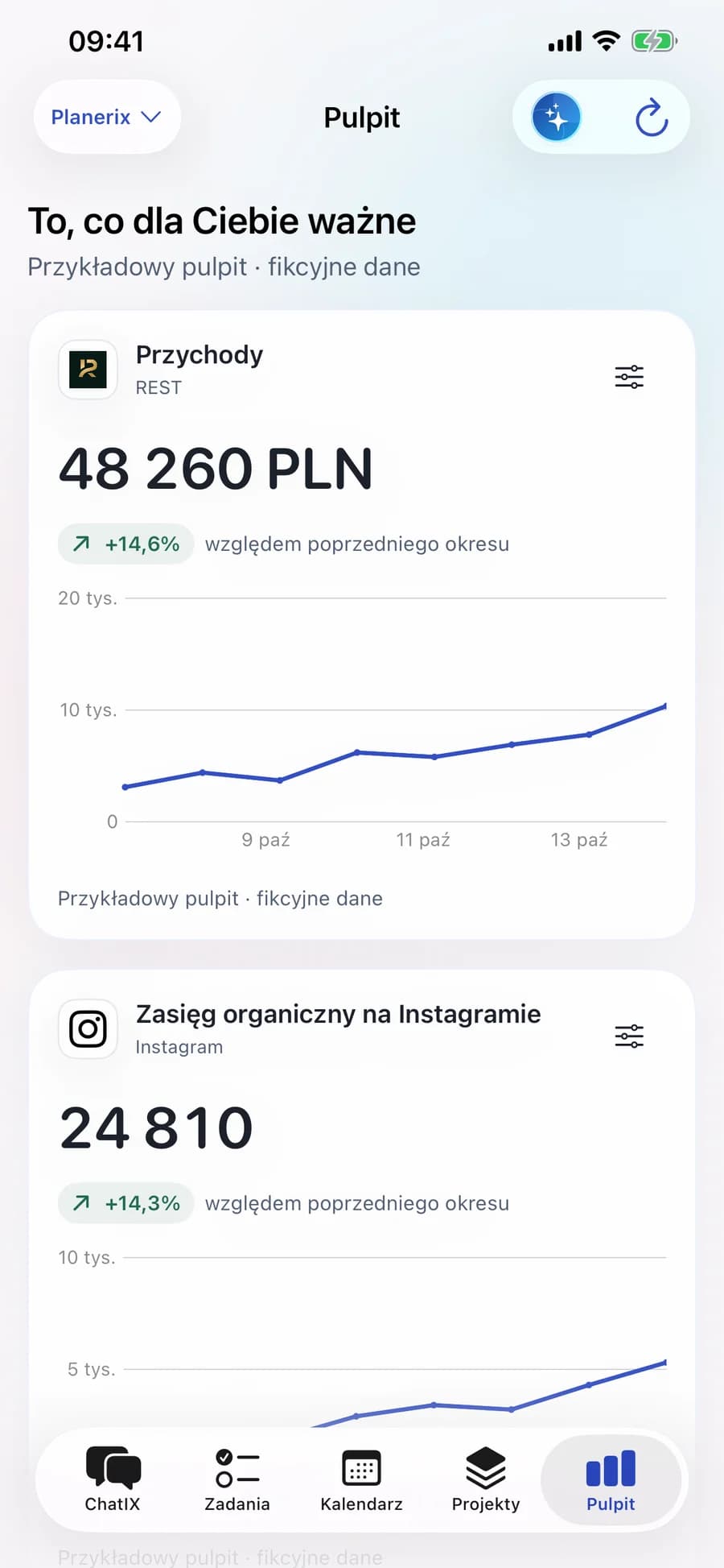 Rzeczywisty ekran aplikacji z danymi demonstracyjnymi