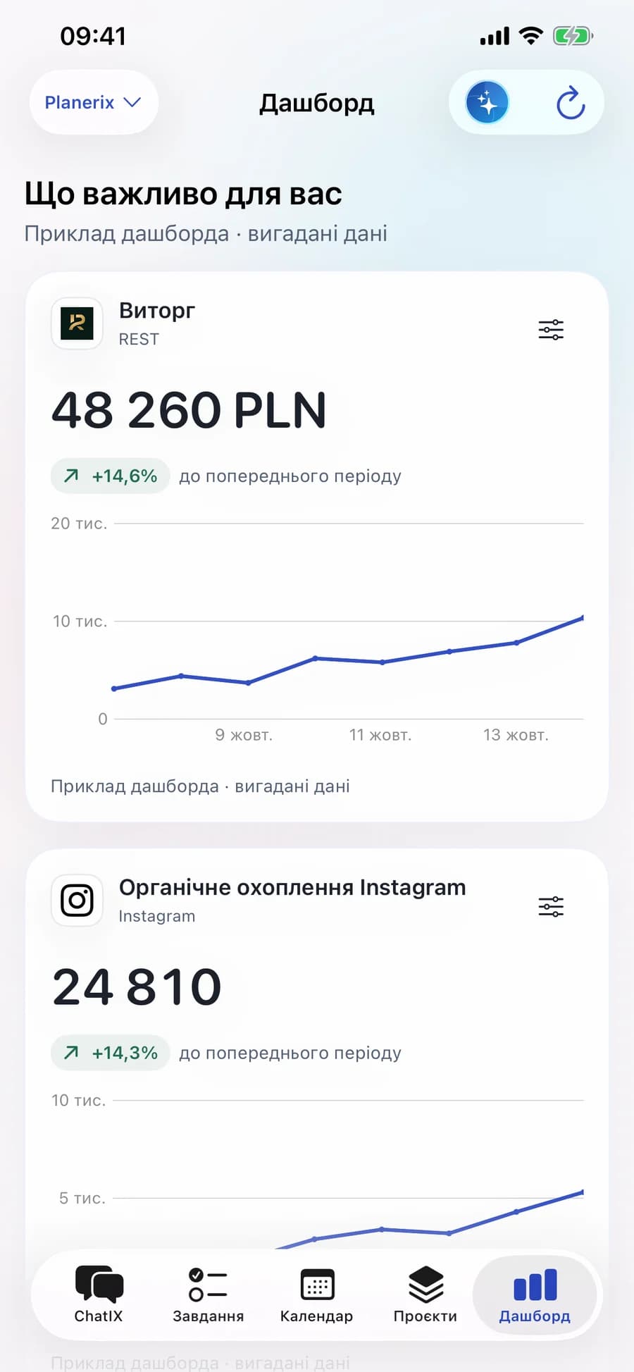 Справжній екран застосунку з демонстраційними даними