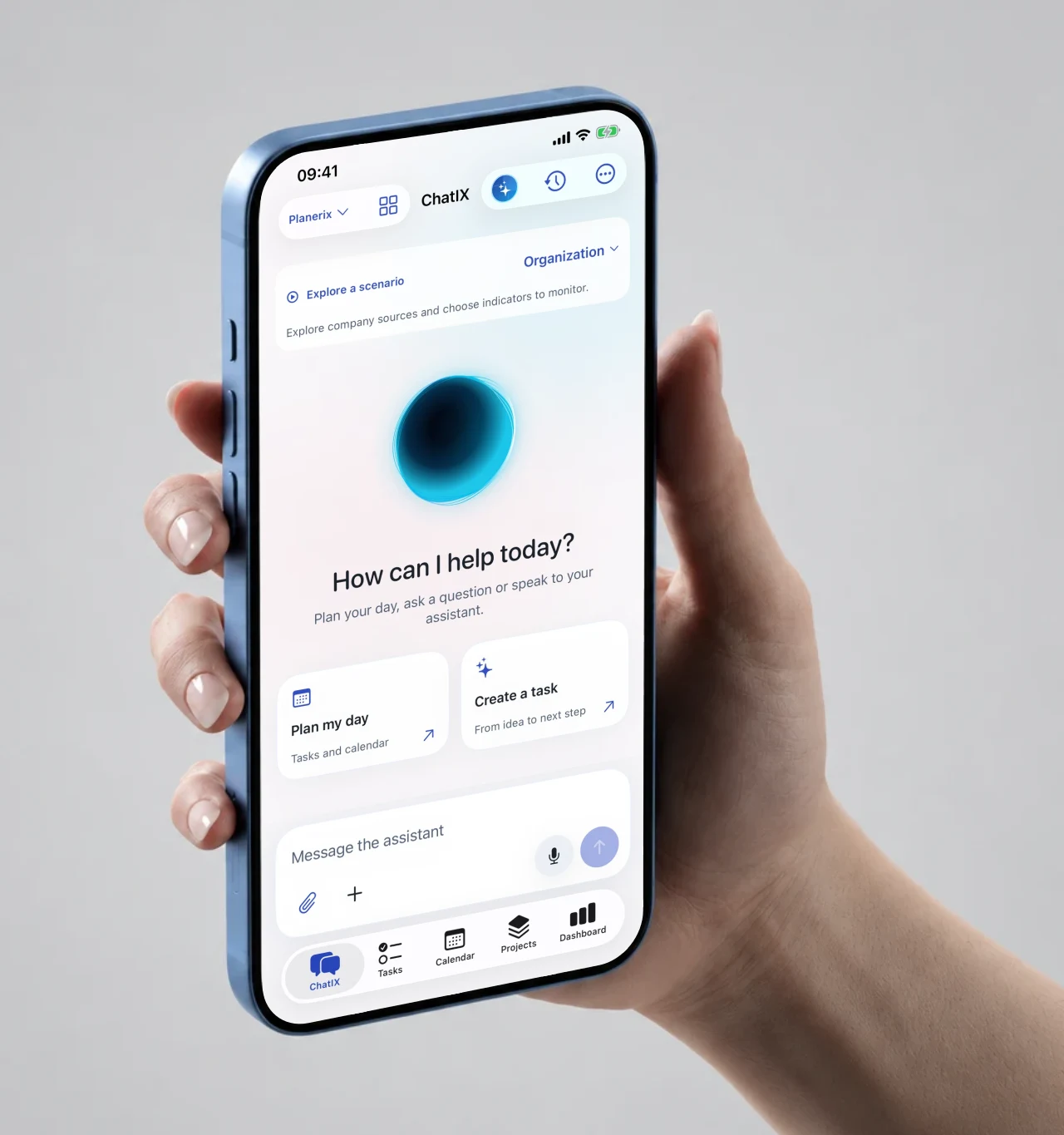 ChatIX in the real Planerix iOS application, with demonstration data